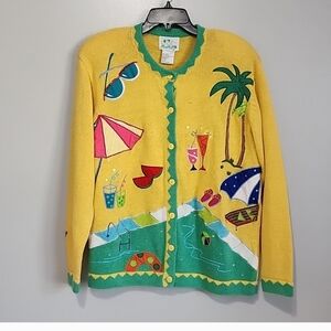 The Quacker Factory Beach Themed Cardigan Sweater